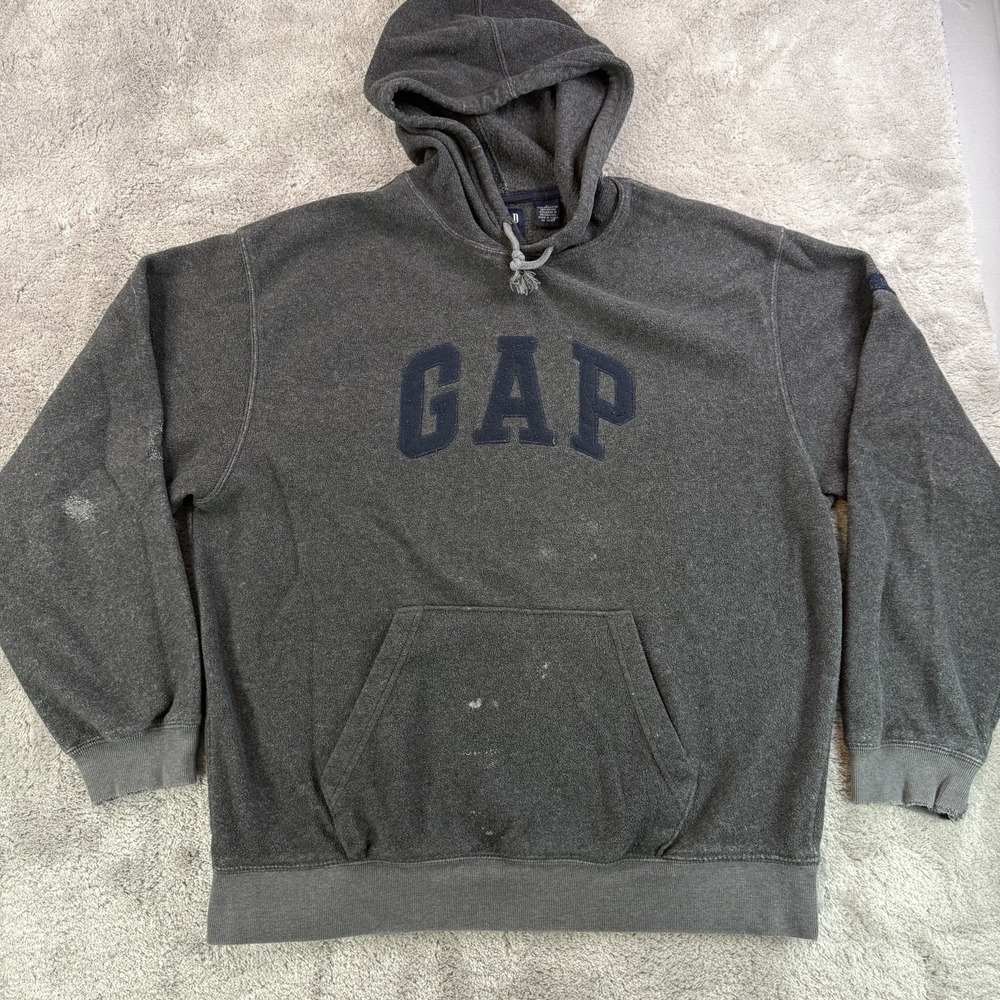 VINTAGE Gap Hoodie Mens L Gray Pullover Sun Faded Thrashed Grunge Distressed 90s
